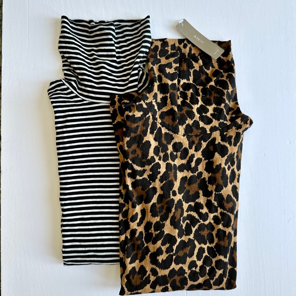 J. Crew Tissue Turtleneck Top Bundle. Leopard and black/white stripe. Size XS/S